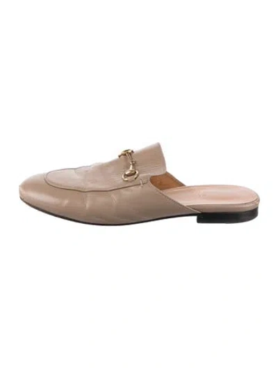 Pre-owned Gucci Horsebit Accent Leather Mules In Neutral
