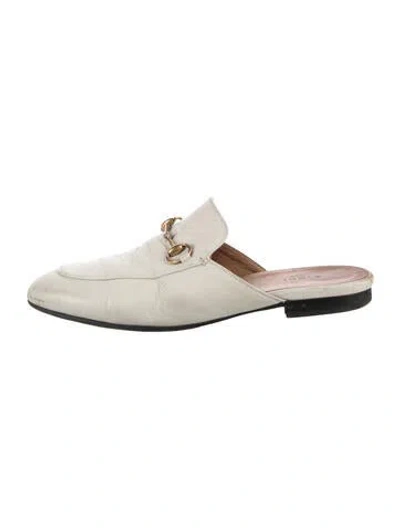Pre-owned Gucci Horsebit Accent Leather Mules In Neutral