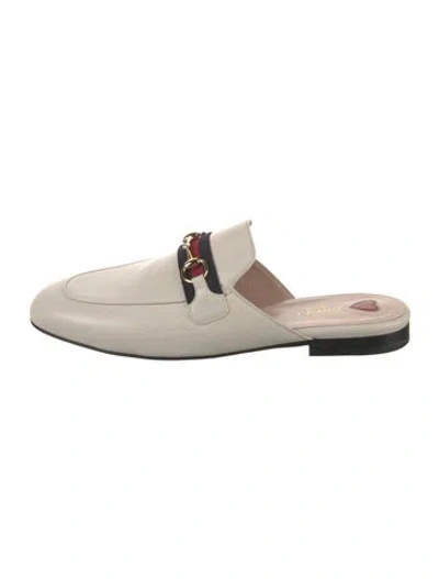 Pre-owned Gucci Horsebit Accent Leather Mules In Neutral