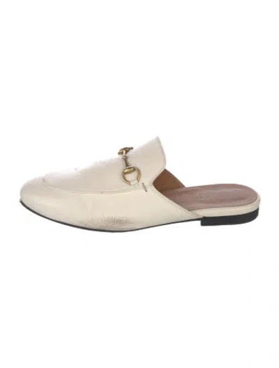 Pre-owned Gucci Horsebit Accent Leather Mules In Neutral
