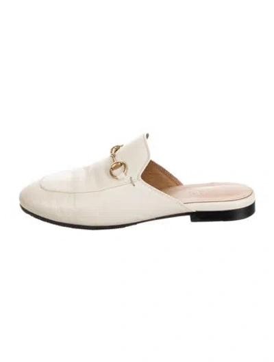 Pre-owned Gucci Horsebit Accent Leather Mules In Neutral