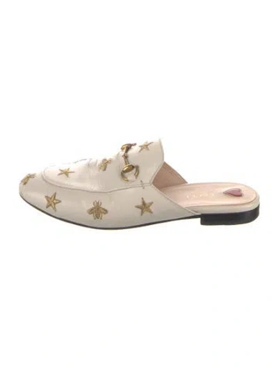 Pre-owned Gucci Horsebit Accent Leather Mules In Neutrals