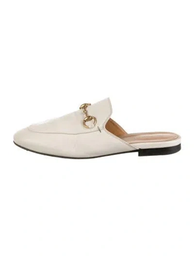 Pre-owned Gucci Horsebit Accent Leather Mules In Neutrals