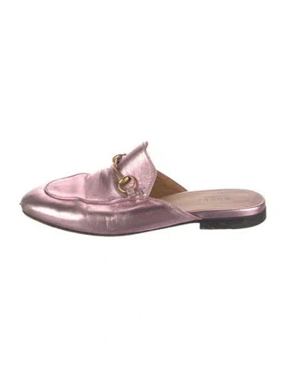 Pre-owned Gucci Horsebit Accent Leather Mules In Pink