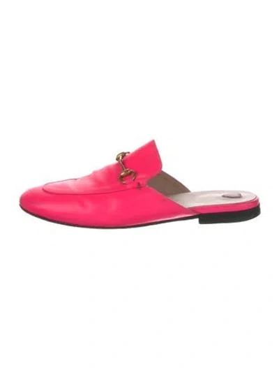 Pre-owned Gucci Horsebit Accent Leather Mules In Pink