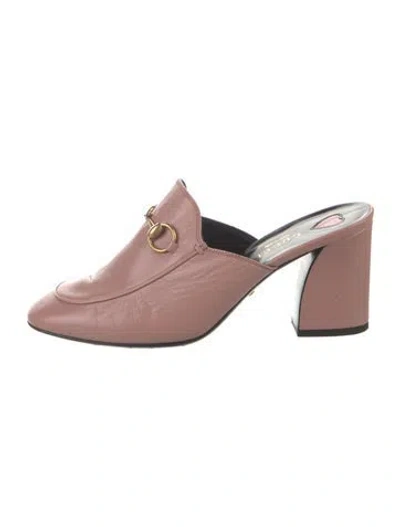 Pre-owned Gucci Horsebit Accent Leather Mules In Pink