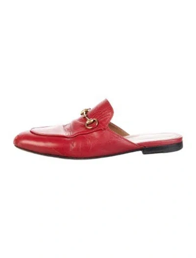 Pre-owned Gucci Horsebit Accent Leather Mules In Red