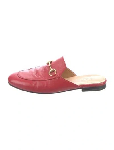 Pre-owned Gucci Horsebit Accent Leather Mules In Red