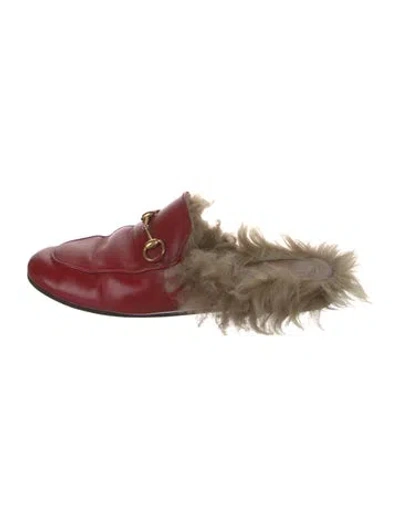 Pre-owned Gucci Horsebit Accent Leather Mules In Red