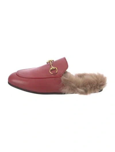 Pre-owned Gucci Horsebit Accent Leather Mules In Red