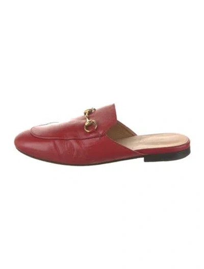 Pre-owned Gucci Horsebit Accent Leather Mules In Red