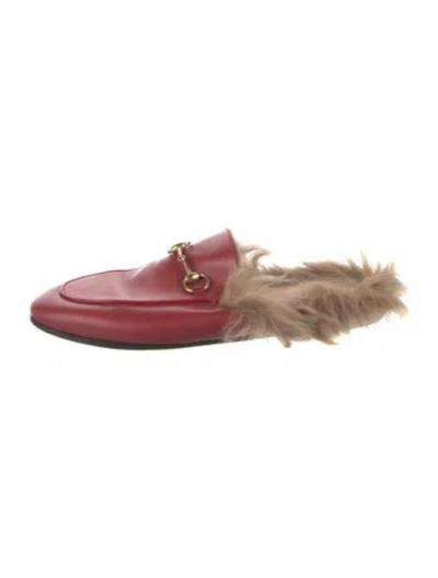 Pre-owned Gucci Horsebit Accent Leather Mules In Red