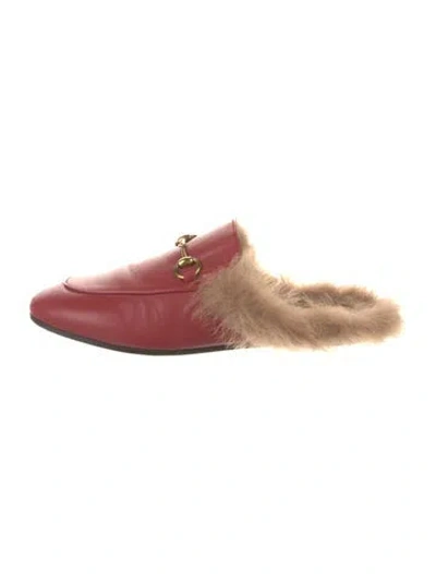 Pre-owned Gucci Horsebit Accent Leather Mules In Red