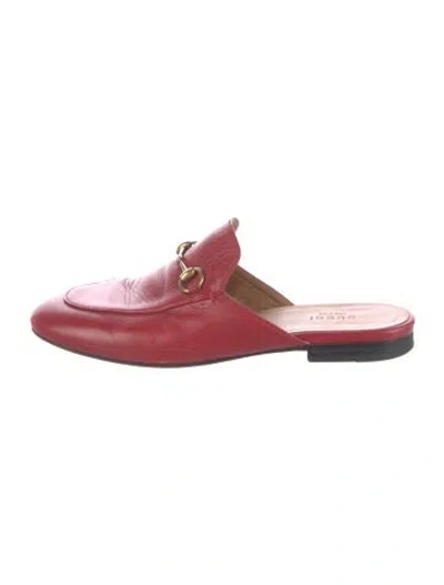 Pre-owned Gucci Horsebit Accent Leather Mules In Red