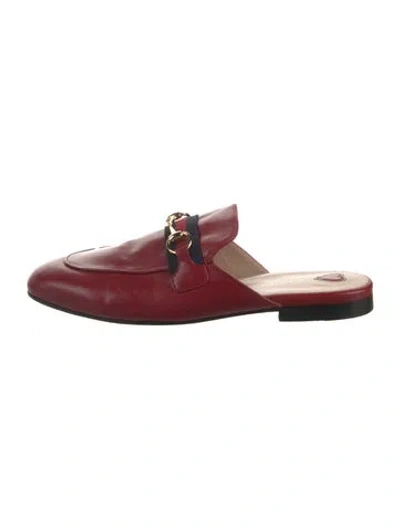 Pre-owned Gucci Horsebit Accent Leather Mules In Red