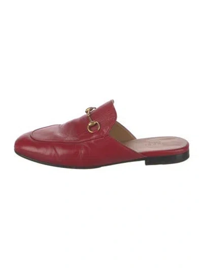 Pre-owned Gucci Horsebit Accent Leather Mules In Red