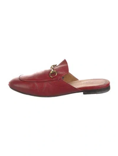 Pre-owned Gucci Horsebit Accent Leather Mules In Red