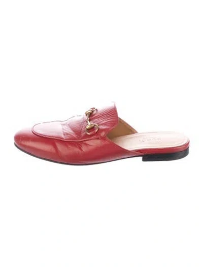 Pre-owned Gucci Horsebit Accent Leather Mules In Red