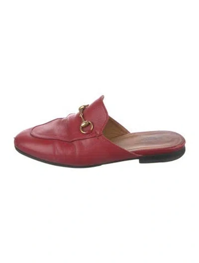 Pre-owned Gucci Horsebit Accent Leather Mules In Red