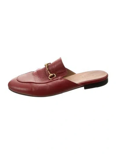 Pre-owned Gucci Horsebit Accent Leather Mules In Red