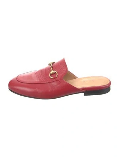 Pre-owned Gucci Horsebit Accent Leather Mules In Red