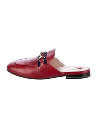 Pre-owned Gucci Horsebit Accent Leather Mules In Red