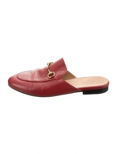 Pre-owned Gucci Horsebit Accent Leather Mules In Red