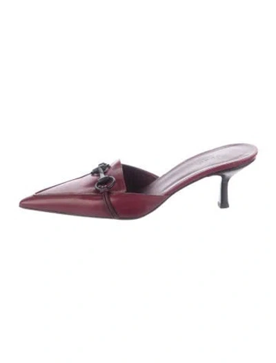 Pre-owned Gucci Horsebit Accent Leather Mules In Red