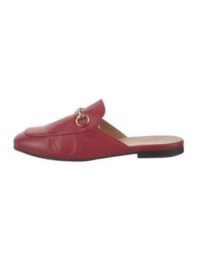 Pre-owned Gucci Horsebit Accent Leather Mules In Red