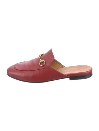 Pre-owned Gucci Horsebit Accent Leather Mules In Red