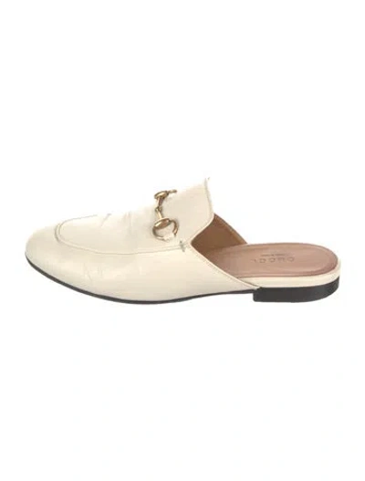 Pre-owned Gucci Horsebit Accent Leather Mules In White