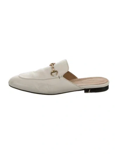 Pre-owned Gucci Horsebit Accent Leather Mules In White
