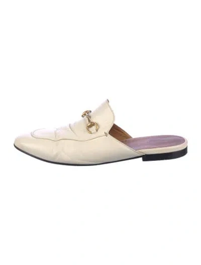 Pre-owned Gucci Horsebit Accent Leather Mules In White