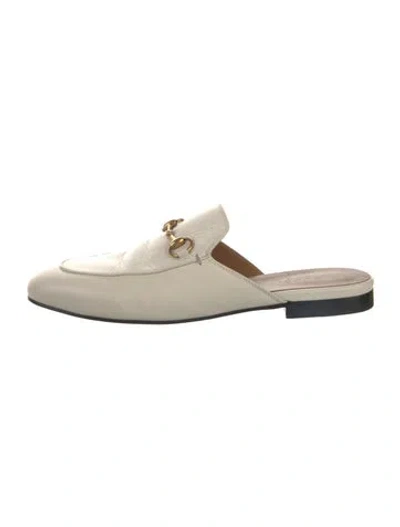 Pre-owned Gucci Horsebit Accent Leather Mules In White