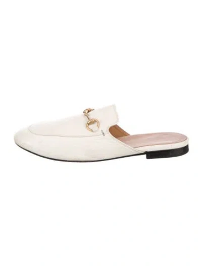 Pre-owned Gucci Horsebit Accent Leather Mules In White