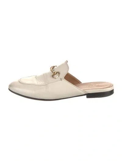 Pre-owned Gucci Horsebit Accent Leather Mules In White