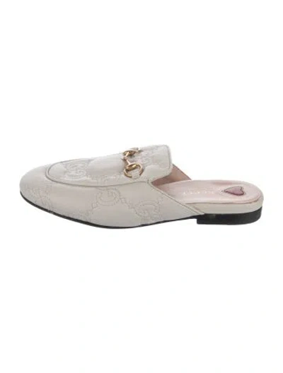 Pre-owned Gucci Horsebit Accent Leather Mules In White
