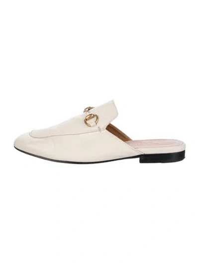 Pre-owned Gucci Horsebit Accent Leather Mules In White