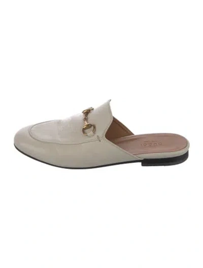 Pre-owned Gucci Horsebit Accent Leather Mules In White