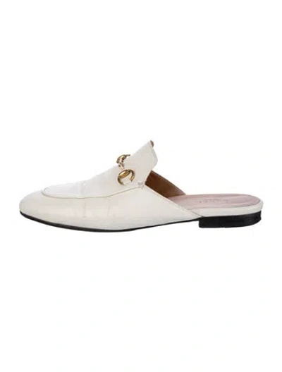 Pre-owned Gucci Horsebit Accent Leather Mules In White