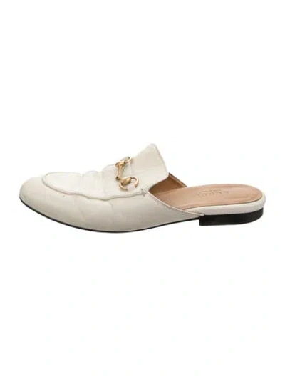 Pre-owned Gucci Horsebit Accent Leather Mules In White