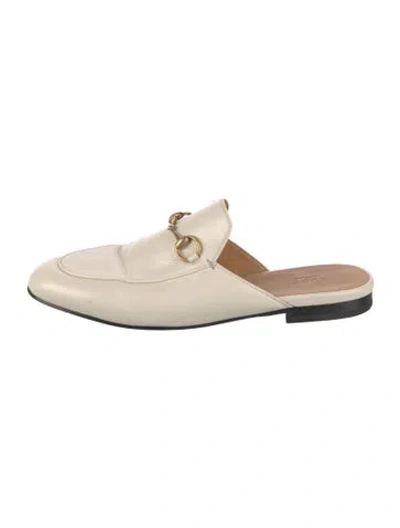 Pre-owned Gucci Horsebit Accent Leather Mules In White