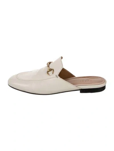 Pre-owned Gucci Horsebit Accent Leather Mules In White
