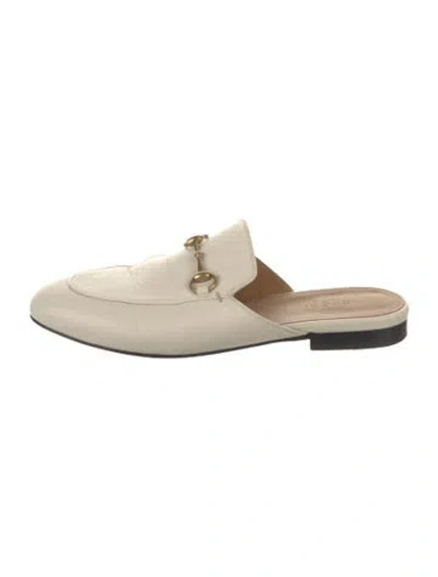 Pre-owned Gucci Horsebit Accent Leather Mules In White
