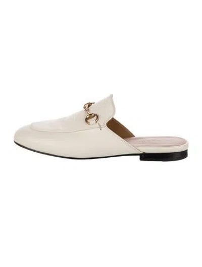 Pre-owned Gucci Horsebit Accent Leather Mules In White