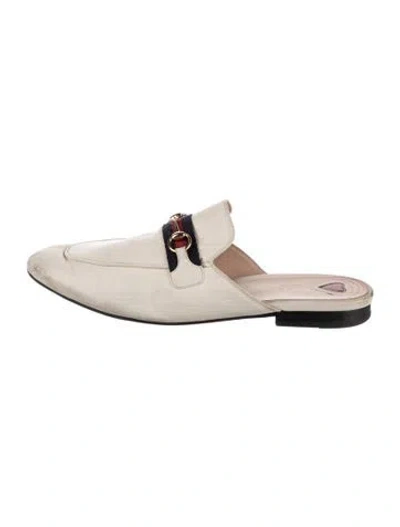 Pre-owned Gucci Horsebit Accent Leather Mules In White