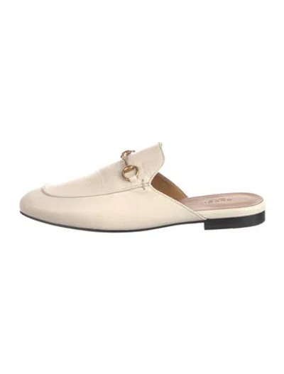 Pre-owned Gucci Horsebit Accent Leather Mules In White