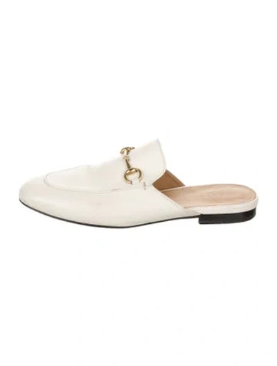 Pre-owned Gucci Horsebit Accent Leather Mules In White