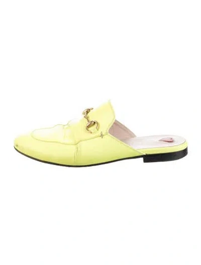 Pre-owned Gucci Horsebit Accent Leather Mules In Yellow