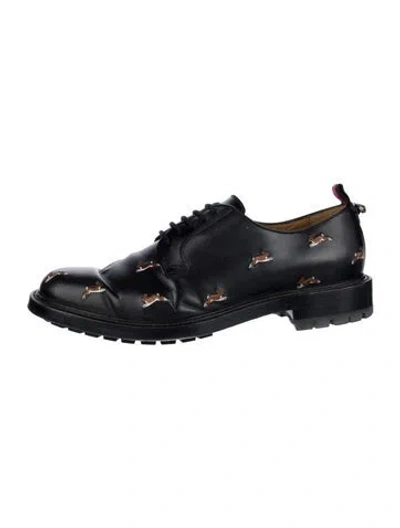 Pre-owned Gucci Horsebit Accent Leather Oxfords In Black/blue